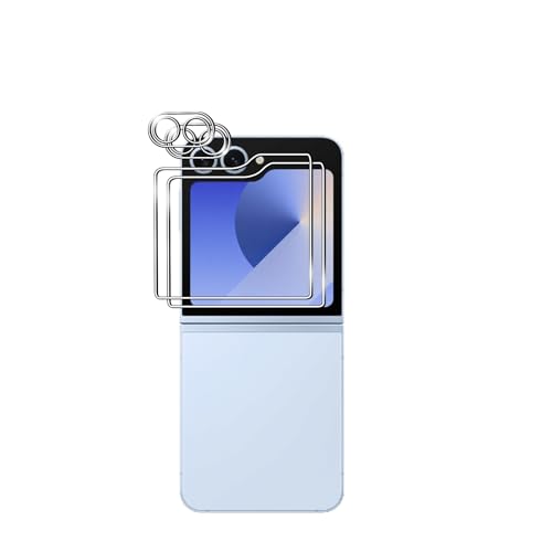 Afikyutu Panzer Schutz Glas für Samsung Galaxy Z Flip 6 für Panzerglas, 2 Stück Schutzfolie mit 2 Stück Kameraschutz, 9H Härte Displayschutz, 9 HD Panzerfolie Anti-Kratz, Anti-Blasenfrei von Afikyutu