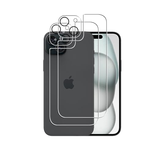 Afikyutu Rückseite Schutzfolie für iphone 15 Plus, 2 Stück Rückseite Panzerfolie mit 2 Stück Kameraschutz, 9H Härte, HD Displayschutz, Anti-Kratz, Anti-Blasenfrei, Einfach Installieren von Afikyutu