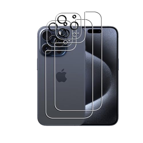 Afikyutu Rückseite Schutzfolie für iphone 15 Pro Max, 2 Stück Rückseite Panzerfolie mit 2 Stück Kameraschutz, 9H Härte, HD Displayschutz, Anti-Kratz, Anti-Blasenfrei, Einfach Installieren von Afikyutu