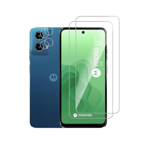 Afikyutu Schutzfolie für Motorola Moto G34 5G für Panzerglas, 2 Stück Schutzfolie mit 2 Stück Kameraschutz, 9H Härte Displayschutz, 9 HD Panzerfolie Anti-Kratz, Anti-Blasenfrei, Einfach Installieren von Afikyutu