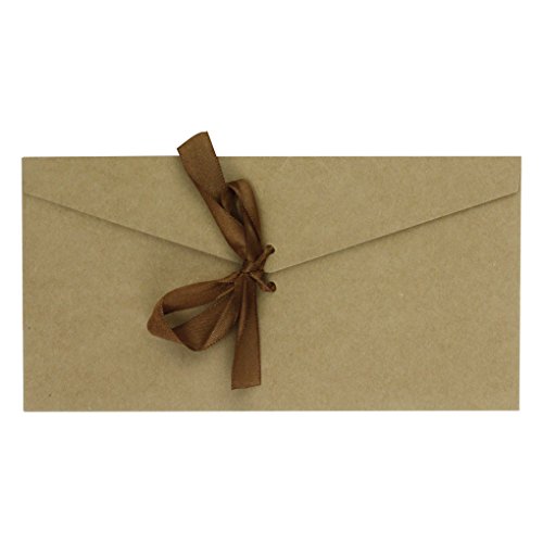 AfinderDE 10 Stück Blanko Briefumschläge mit Schleife Umschläge (22 x 11cm) in Lang Format für Hochzeit Einladungskarten Nachricht Karte Party Geburtstag Weihnachten Geschenk Karten von AfinderDE