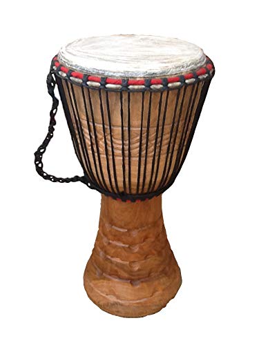 Echte afrikanische Djembe-Trommel, 28 cm Kopf, 60 cm Höhe, mit 2 Perkussionsinstrumenten von African Djembe Drum