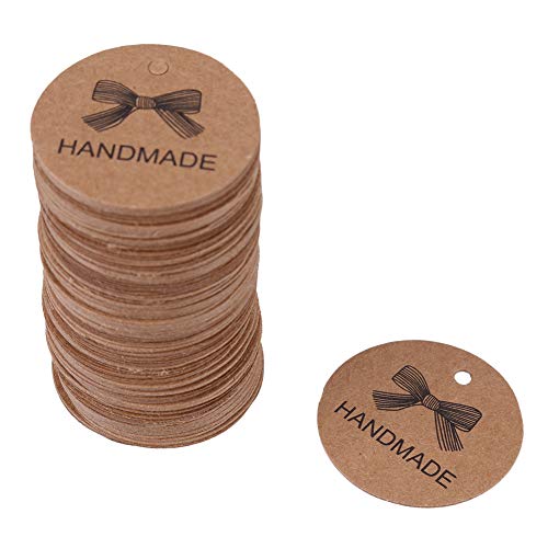 100Pcs Handmade with Love Tags, 3.5cm Round Brown Kraft Paper Custom Hang Tags Wedding Favor Tags for Clothing DIY Crafts Birthday Party Favor (Bow) von Agatige