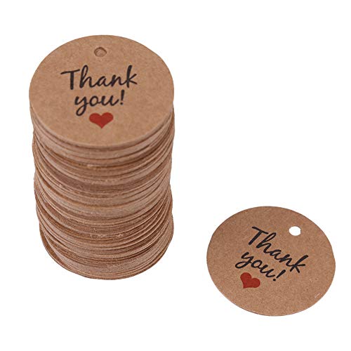 100Pcs Handmade with Love Tags, 3.5cm Round Brown Kraft Paper Custom Hang Tags Wedding Favor Tags for Clothing DIY Crafts Birthday Party Favor (Thank You) von Agatige