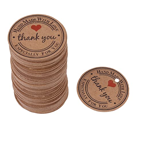 100Pcs Handmade with Love Tags, 3.5cm Round Brown Kraft Paper Custom Hang Tags Wedding Favor Tags for Clothing DIY Crafts Birthday Party Favor (Thank you love) von Agatige