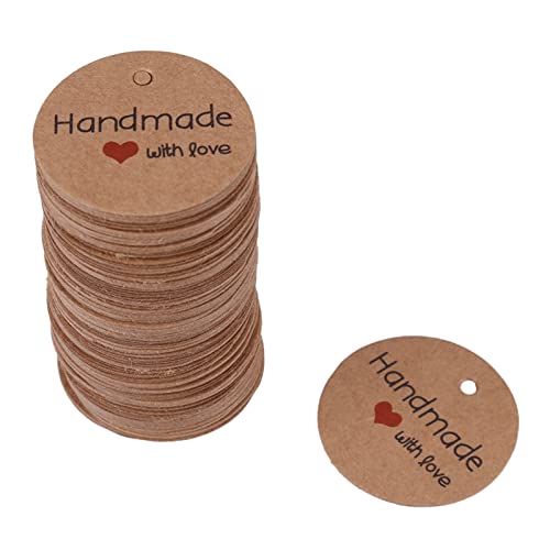100Pcs Handmade with Love Tags, 3.5cm Round Brown Kraft Paper Custom Hang Tags Wedding Favor Tags for Clothing DIY Crafts Birthday Party Favor (handmade with love) von Agatige