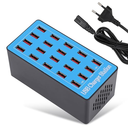 20 Port USB Hub, 20A/5V Ausgang Intelligenter Charging Multiport USB Ladegerät Hub USB Schnellladegerät Ladestation Netzteil Adapter für Smartphones, Tablets und USB Geräte von Agatige