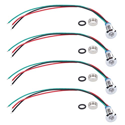 4 Set LED-Kontrollleuchten, Dioden Vorverdrahtet Signal Gemeinsame Anode Metall 2-farbig 8mm Rot Gelb Grün Blau 12-24V(rot grün) von Agatige