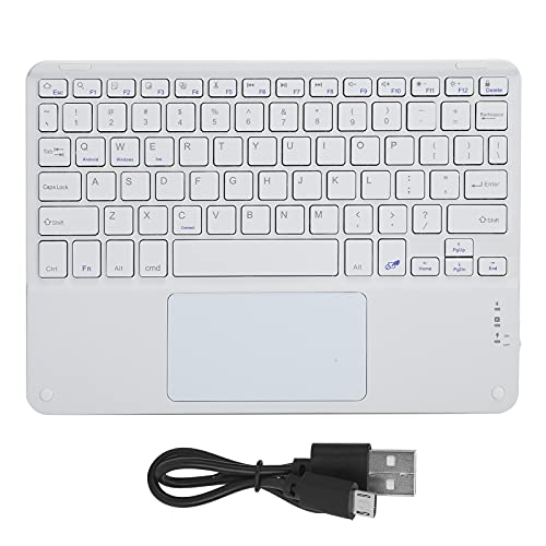 Agatige 10 Zoll kabellose Tastatur Bluetooth-Tastatur mit runder Kappe Ultradünne tragbare Tastatur mit Touchpad für Tablet-Smartphone-Computer(Weiß) von Agatige
