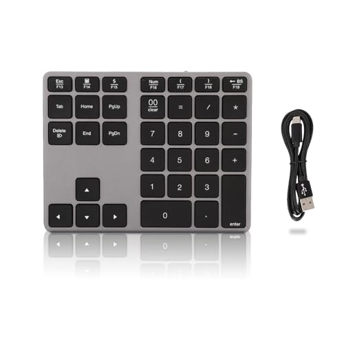 Agatige BT308 Wireless Number Pad für Laptops, Wiederaufladbare Bluetooth 5.0-Tastatur, Ultraflache Zehnertastatur mit 35 Tasten zur Dateneingabe(Eisengrau) von Agatige