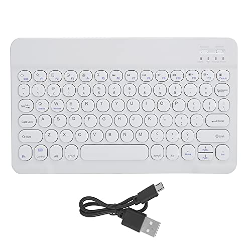 Agatige Drahtlose Tastatur mit runder Kappe Ultradünne Bluetooth-Tastatur Tragbare Computertastatur für Tablet Smartphone-Computer, 10 Zoll(Weiß) von Agatige