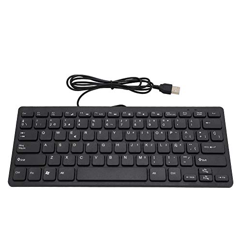 Agatige Kabelgebundene Tragbare Spanische Mini-Tastatur USB-Schnittstelle für Desktop-Computer PC Ultradünne 78 Tasten Schwarz von Agatige