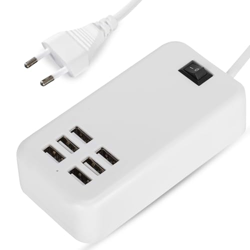USB Ladestation, 30W 2A 100-240V USB Ladehub mit 6 Anschlüssen USB Ladeanschlüsse Überhitzungsschutz Multiport Power Charger Hub mit 150cm Kabel Smart Plug Ladestation für Mehrere Geräte Laptop Handy von Agatige