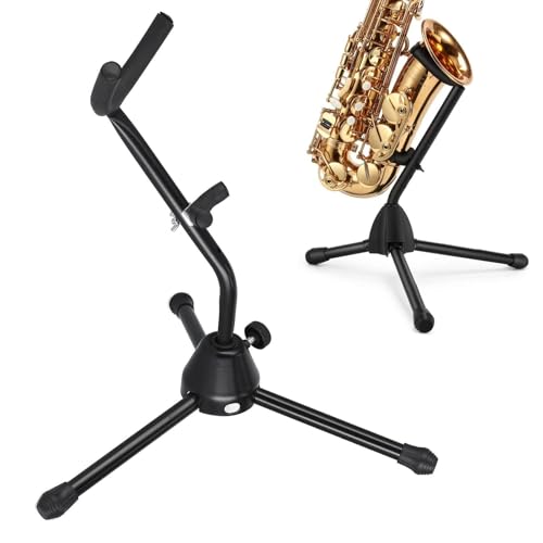 Altsaxophon Ständer, Metall faltbar Unterstützung Rack einstellbar Alt Tenor Saxophon Stativ Ständer, faltbar Alt-Tenor-Saxophon-Ständer Schwarz Saxophon Halter Rack tragbare Musikinstrument von Agatige