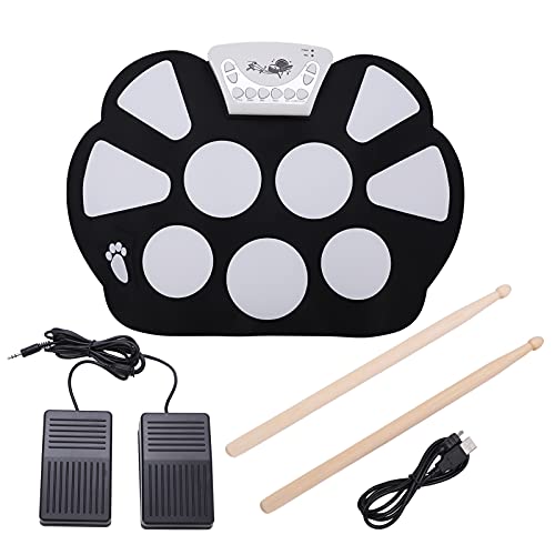 E-Drum-Sets für Erwachsene, Roll-Up-Drum-Kit, tragbares E-Drum-Pad mit 9 Pads, Sticks, Fußpedal und USB-Kabel von Agatige