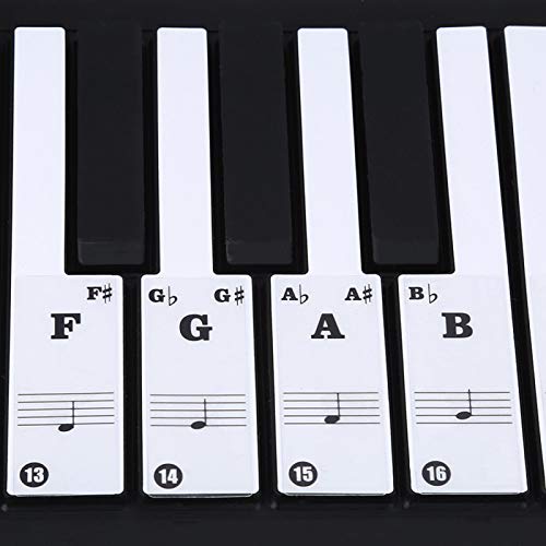 Klavieraufkleber Abnehmbare Tastaturaufkleber Klaviertastenaufkleber für 61/88-Tasten-Keyboards Music Note Full Set Key Music Note Stickers(Schwarz) von Agatige