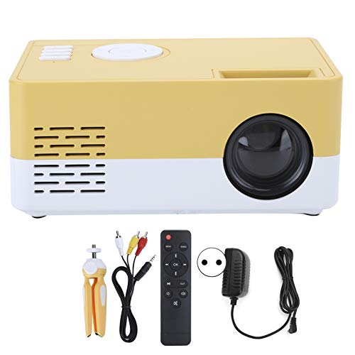 Tragbarer Mini-Projektor mit Rack 100-240 V LED-Heimkino-Video-Media-Player, Kindergeschenk mit Fernbedienung.(Weiß Gelb) von Agatige