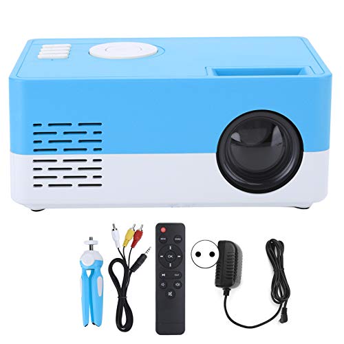 Tragbarer Mini-Projektor mit Rack 100-240 V LED-Heimkino-Video-Media-Player, Kindergeschenk mit Fernbedienung.(weiß Blau) von Agatige