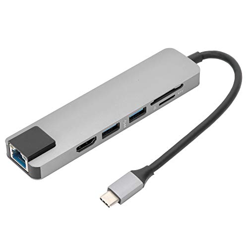 USB 3.0 Hub Multiport Adapter, 6 in 1 Extended External HUB USB 3.0 HDMI RJ45 Display Multiport Adapter Typ-C Grau von Agatige