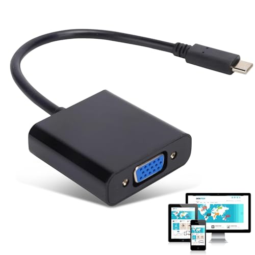 USB C auf VGA Adapter, 10 Gbit/s USB 3.1 Typ C auf VGA Konverter HD 1080P Video Adapter Kabel für Laptop Computer Tablet Telefon, Plug-and-Play, unterstützt Hot Plug (Schwarz) von Agatige