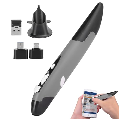 USB Wireless Optical Pen, Computer Stylus PC Parts Wireless 2.4G Mouse Pen-Type Personalized Innovative Vertical USB Computer Stylus für PC Laptop Notebook Links Rechtshänder (grau) von Agatige