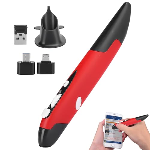USB Wireless Optical Pen, Computer Stylus PC Parts Wireless 2.4G Mouse Pen-Type Personalized Innovative Vertical USB Computer Stylus für PC Laptop Notebook Links Rechtshänder (rot) von Agatige