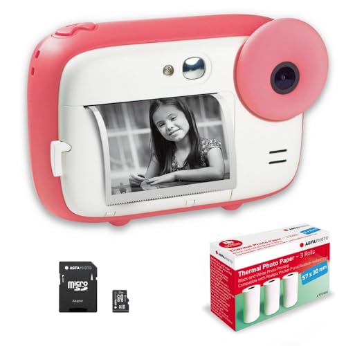 AGFA Photo Realikids Instant Cam + 1 Micro-SD-Karte 32 GB + 3 Rollen Thermopapier ATP3WH – Sofortbildkamera für Kinder, LCD-Display 2,4 Zoll, Selfie-Spiegel und Fotofilter – Rosa von AgfaPhoto