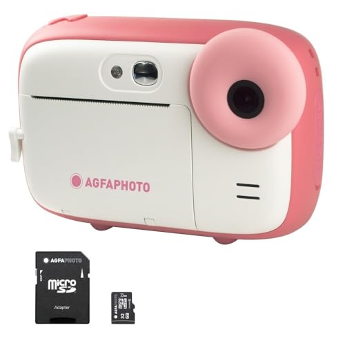 AGFA Photo Realikids Instant Cam + 1 Micro-SD-Karte 32 GB – Sofortbildkamera für Kinder, LCD-Display 2,4 Zoll, Lithium-Akku, Selfie-Spiegel und Fotofilter – Rosa von AgfaPhoto