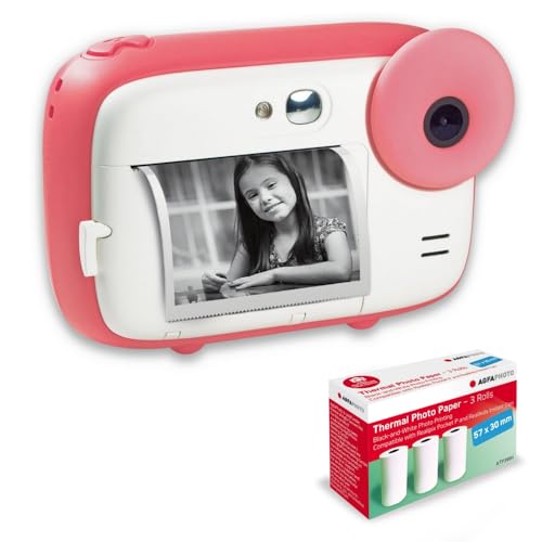 AGFA Photo Realikids Instant Cam + 3 Rollen Thermopapier, ATP3WH – Sofortbildkamera für Kinder, LCD-Display 2,4 Zoll, Lithium-Akku, Selfie-Spiegel und Fotofilter – Rosa von AgfaPhoto