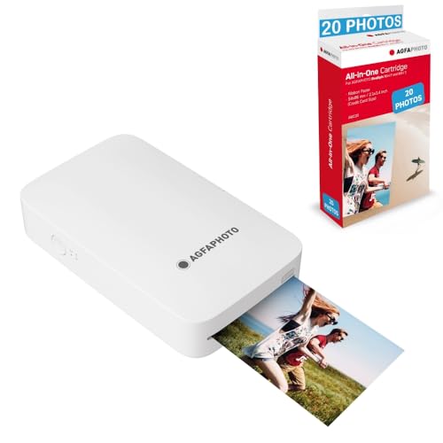 AGFA Photo - Realipix Mini P Drucker + AMC Patronen und Papier für 20 Fotos – Fotodrucker Format 5,3 x 8,6 cm über Bluetooth – Thermosublimation 4Pass – Weiß von AgfaPhoto