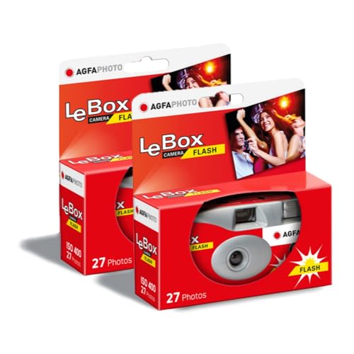 AGFA Photo 601020 LeBox Flash, Einwegkamera, 27 Fotos, optisches Objektiv 31 mm, Grau und Rot, 2er von AgfaPhoto