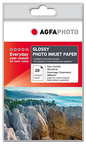 AgfaPhoto AP18020A6 Photopapier, A6, 10 x 15 cm, gussgestrichen, 180 g/m², 20 Seiten Inkjetpapier, Photocards, Qualitätslevel: Best Price von AgfaPhoto