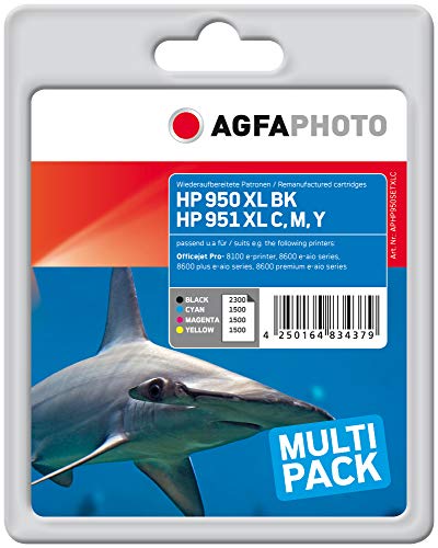 AgfaPhoto APHP950SETXLC Toner für HP OJ PRO8100(4) 1 x 2300 Seiten, schwarz, 3 x 1500 Seiten, cyan, magenta und gelb von AgfaPhoto