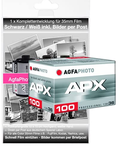 AgfaPhoto APX 100 / Fomapan Schwarz/Weiß Kleinbild Film 100 ASA 36 Bilder incl. Komplettentwicklung per Briefpost in der Postkarten Größe 10 x15 cm. Auf Wunsch Bild Daten zusätzlich per WE Transfer. von AgfaPhoto