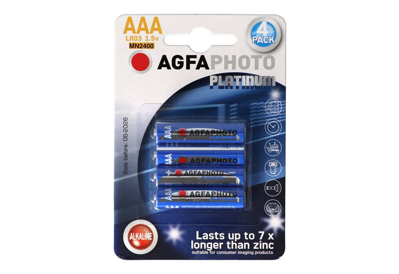 AgfaPhoto AgfaPhoto Micro AAA Alkaline Batterie LR03 4er Pack Platinum Batterie, (1,5 V) von AgfaPhoto