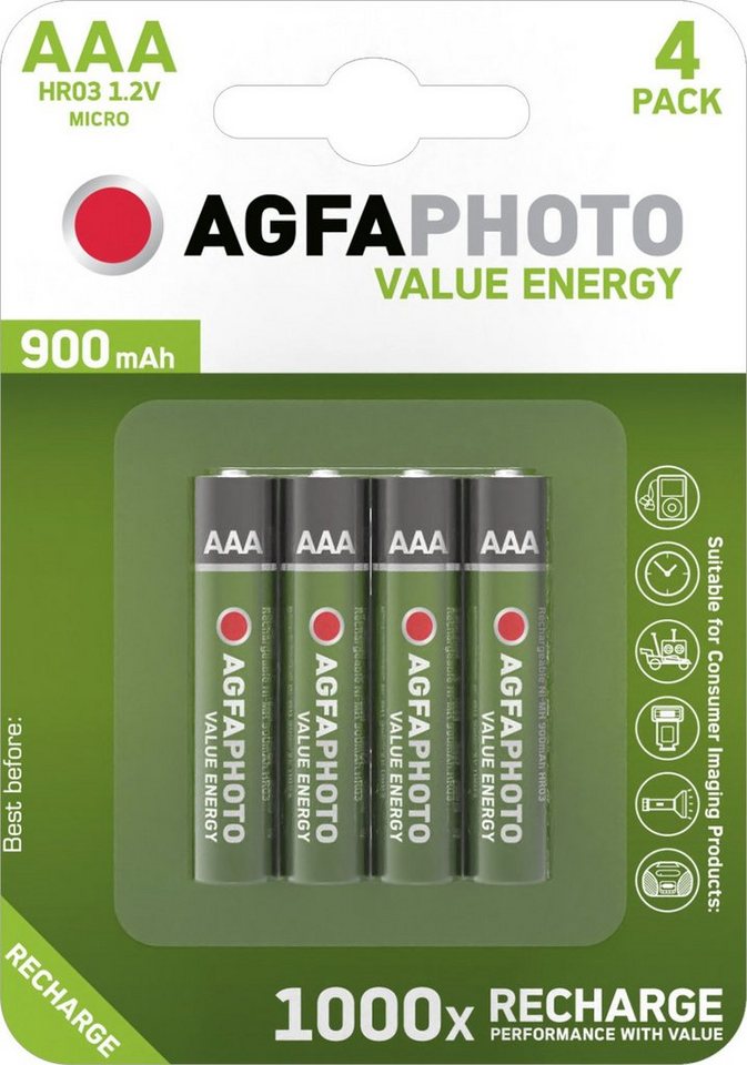 AgfaPhoto Agfaphoto Akku NiMH, Micro, AAA, HR03, 1.2V/900mAh Value Energy, Reta Akku von AgfaPhoto