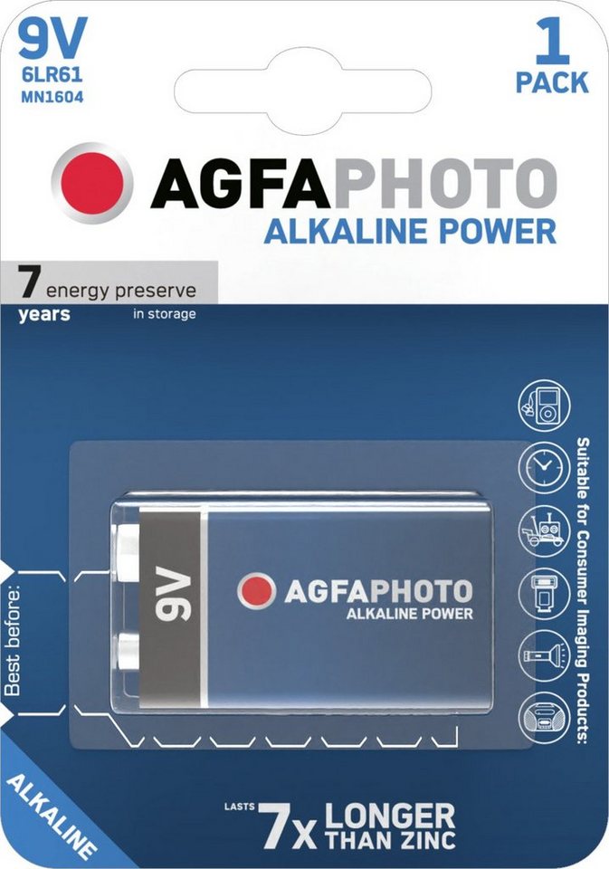 AgfaPhoto Agfaphoto Batterie Alkaline, E-Block, 6LR61, 9V Power, Retail Blister Batterie von AgfaPhoto