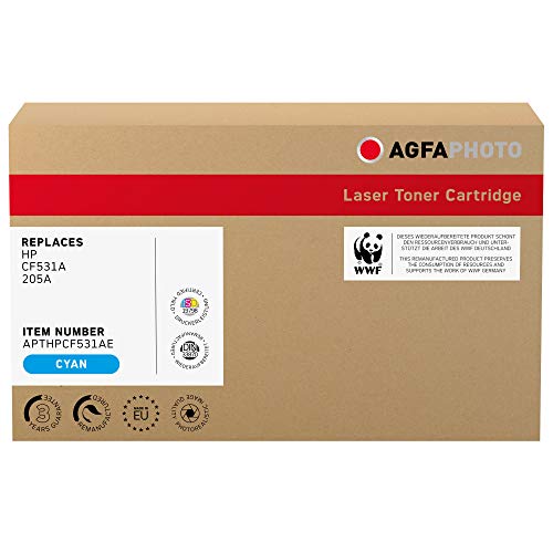 AgfaPhoto Laser Toner ersetzt HP CF531A; 205A, 900 Seiten, Cyan-blau (für die Verwendung in HP LJ Color Pro MFP M180), 35 x 11 x 14.5 von AgfaPhoto