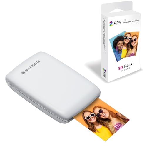 AgfaPhoto Mini P.2 - Zink Portable Printer Pack Instant Photos + Refill für 30 zusätzliche Fotos - Einfacher, schneller tintenloser Druck - Foto 75 x 50 mm - Smartphones und Tablets von AgfaPhoto