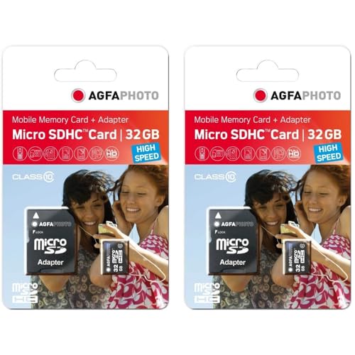 AgfaPhoto Pack 2 Speicherkarten microSDHC – 10581 – Kapazität 32 GB + 32 GB – Schwarz von AgfaPhoto