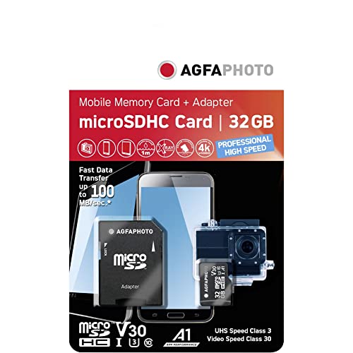 Agfaphoto 10615 32GB AGFA microSDHC CLASS 10 UHS-I U3 V30 A1 Speicherkarte von AgfaPhoto