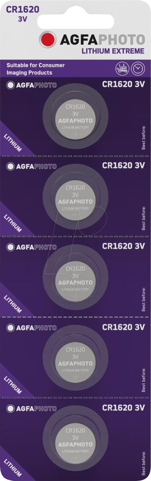 AGFA CR1620 X5 - Lithium-Knopfzelle, CR1620, 3V, 16,0x2,0 mm, 5er-Pack von Agfaphoto