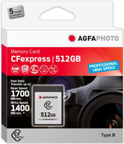 AgfaPhoto CFexpress Professional - 512 GB - CFexpress - NAND - 1700 MB/s - 1400 MB/s - Kältebeständig - Hitzebeständig - Schockresistent - Röntgensicher (10442) von Agfaphoto