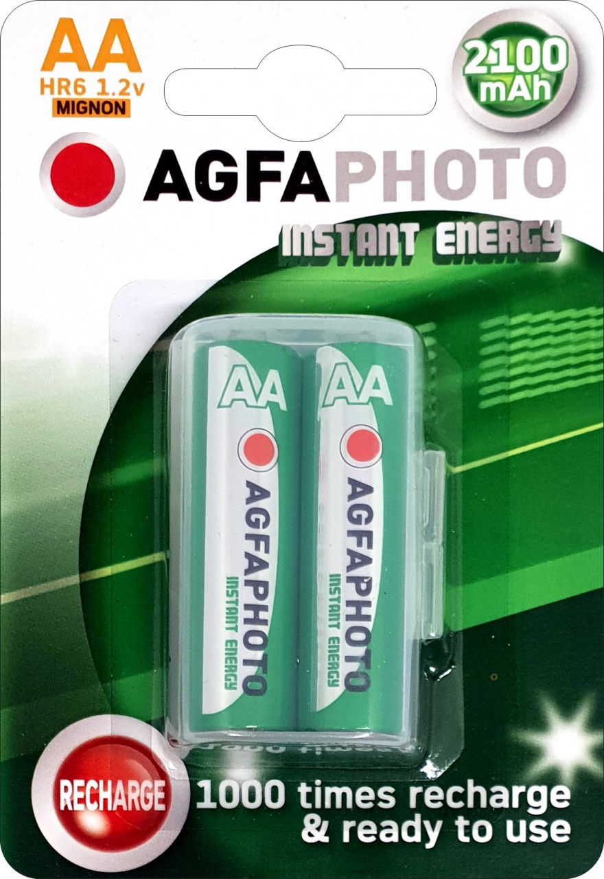 Agfaphoto Akku NiMH, Mignon, AA, HR06, 1.2V/2100mAh Instant Energy, Pre-charged, Retail Blister (2-Pack) von Agfaphoto