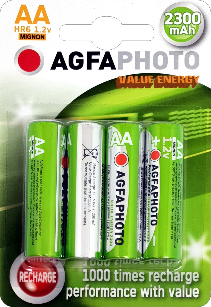 Agfaphoto Akku NiMH, Mignon, AA, HR06, 1.2V/2300mAh Value Energy, Retail Blister (4-Pack) von Agfaphoto