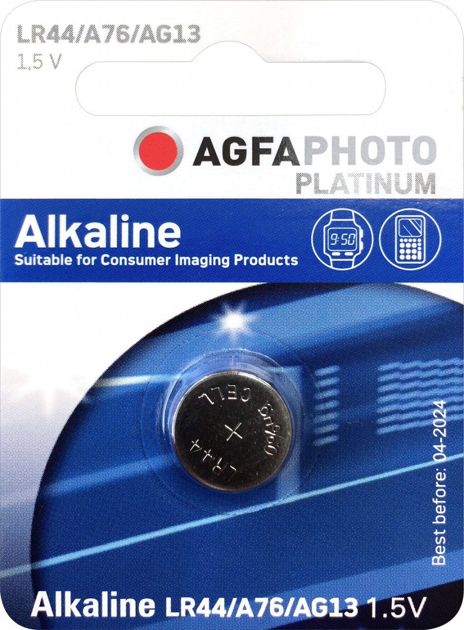 Agfaphoto Batterie Alkaline, Knopfzelle, LR44, V13GA, 1.5V Power, Retail Blister (1-Pack) von Agfaphoto