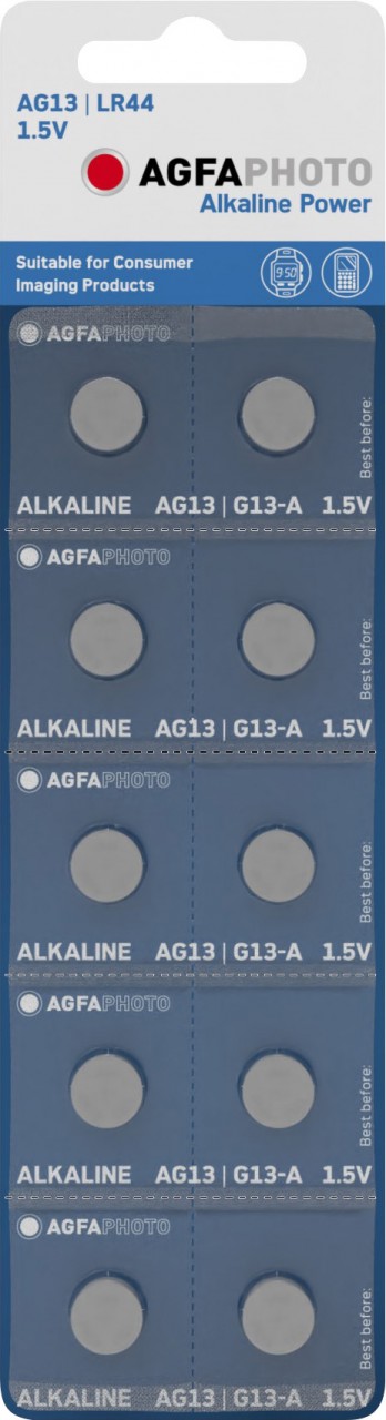 Agfaphoto Batterie Alkaline, Knopfzelle, LR44, V13GA, 1.5V Power, Retail Blister (10-Pack) von Agfaphoto