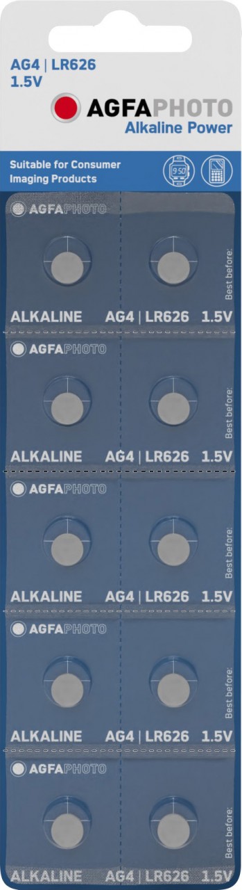 AG4 Agfaphoto Batterie Alkaline, Knopfzelle, LR626, AG4, 1.5V Power, Retail Blister (10-Pack) von Agfaphoto