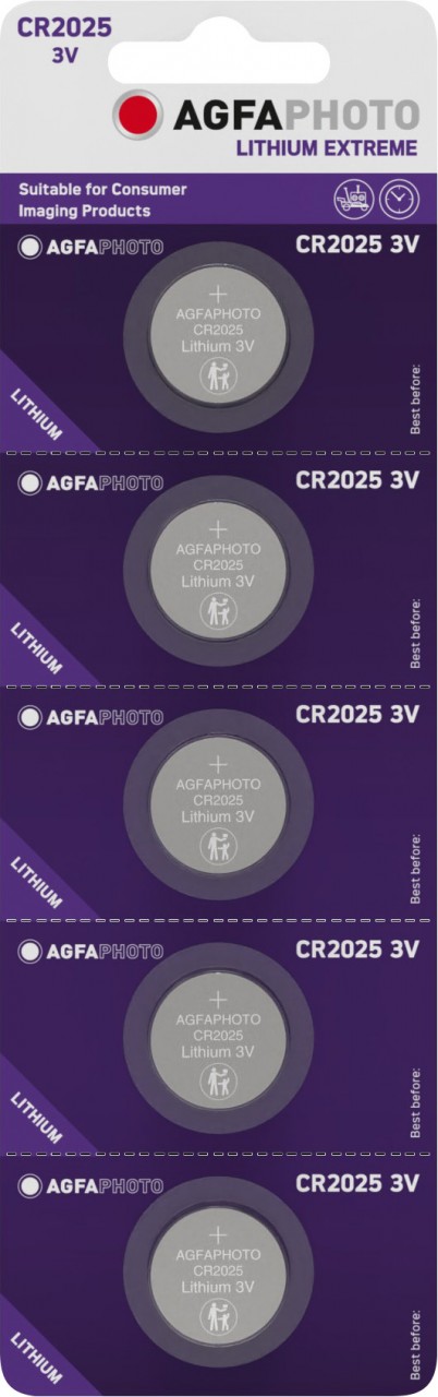 Agfaphoto Batterie Lithium, Knopfzelle, CR2025, 3V Extreme, Retail Blister (5-Pack) von Agfaphoto