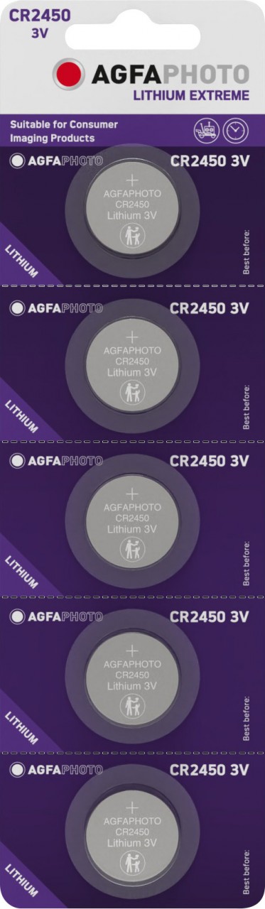 Agfaphoto Batterie Lithium, Knopfzelle, CR2450, 3V Extreme, Retail Blister (5-Pack) von Agfaphoto